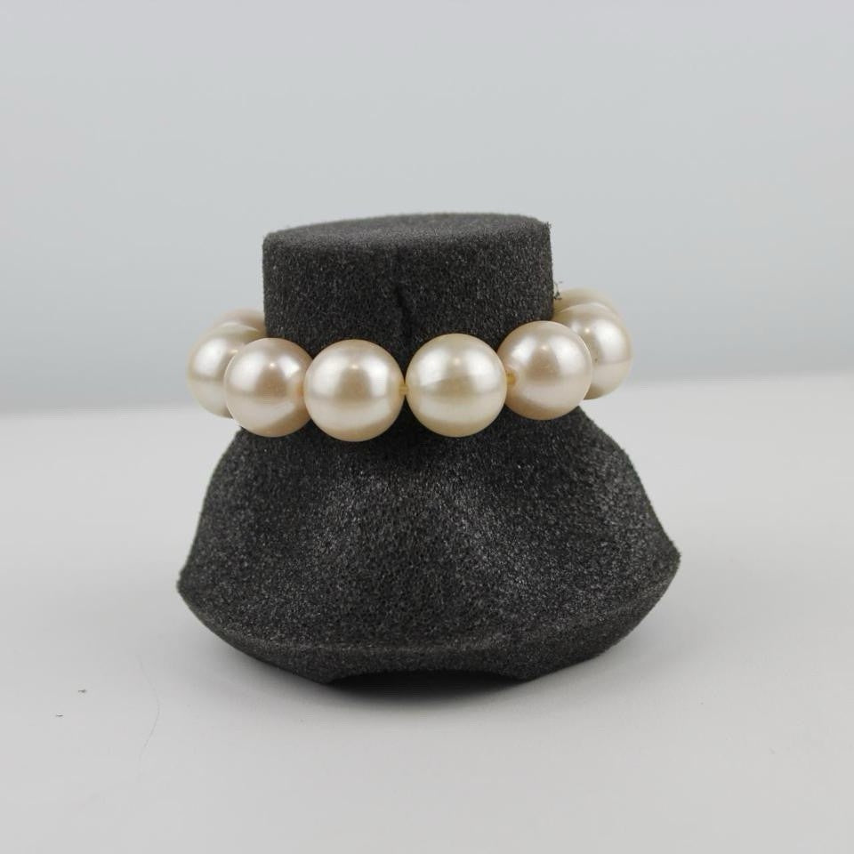 Classic White Pearl Bracelet Stretch Dangle Charm Silver Accent Elegant Jewelry