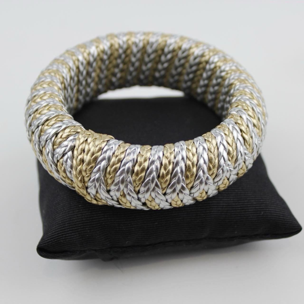 Woven Bangle Bracelet Silver Gold Tone Braided Adjustable Jewelry Fashion