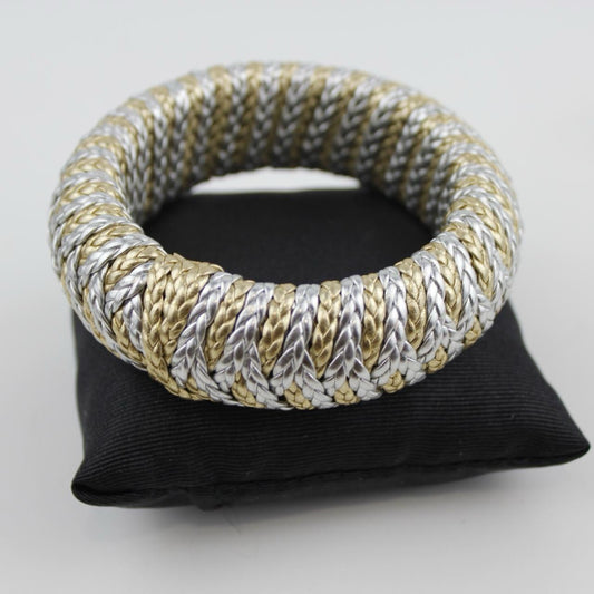Woven Bangle Bracelet Silver Gold Tone Braided Adjustable Jewelry Fashion