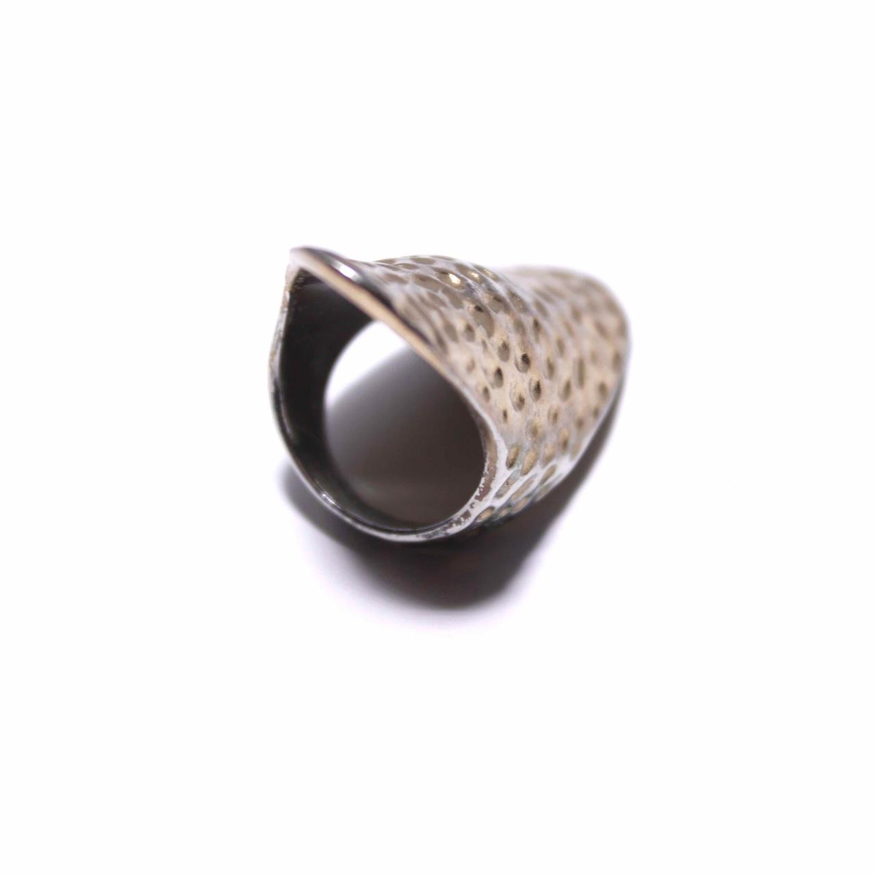 Hammered Gold Tone Elongated Oval Shield Statement Ring Boho