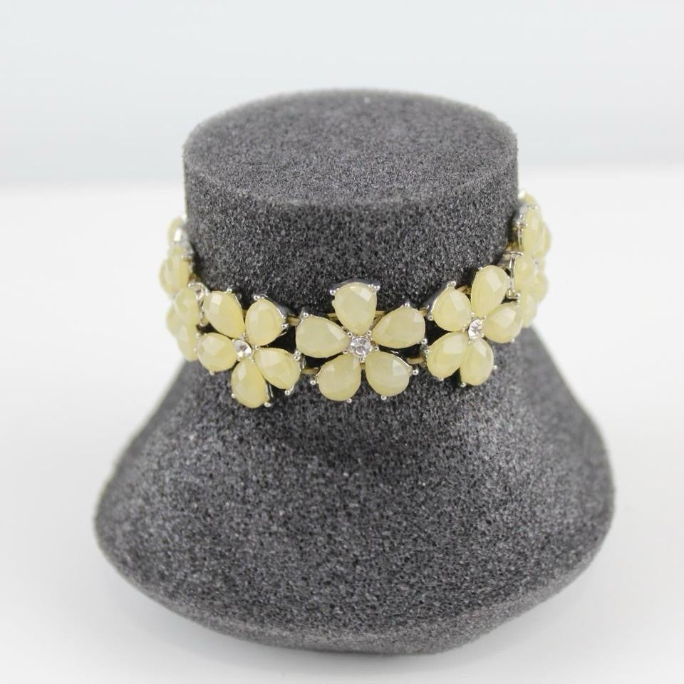Yellow Rhinestone Flower Bracelet - Silver-Tone - Elegant Jewelry - Special Occ