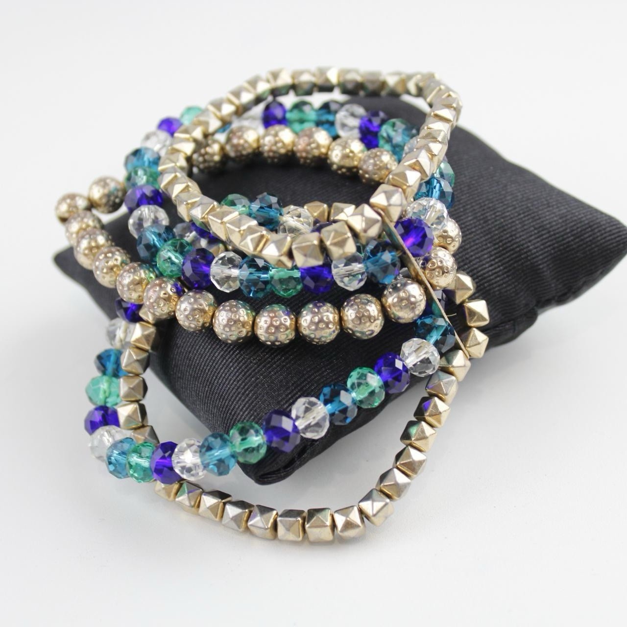 Sparkly Multi-Strand Stretch Bracelet - Blue, Green & Gold - Stacked