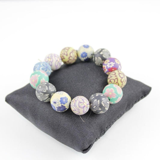 Vintage Floral Beaded Bracelet Flower Jewelry, Colorful Stretch Bracelet