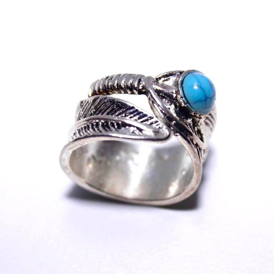 Silver Tone Turquoise Feather Statement Ring Jewellery Fashion