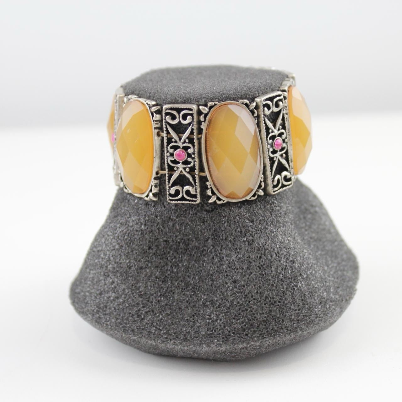 Glass Stone Stretch Bracelet - Yellow Oval Facets