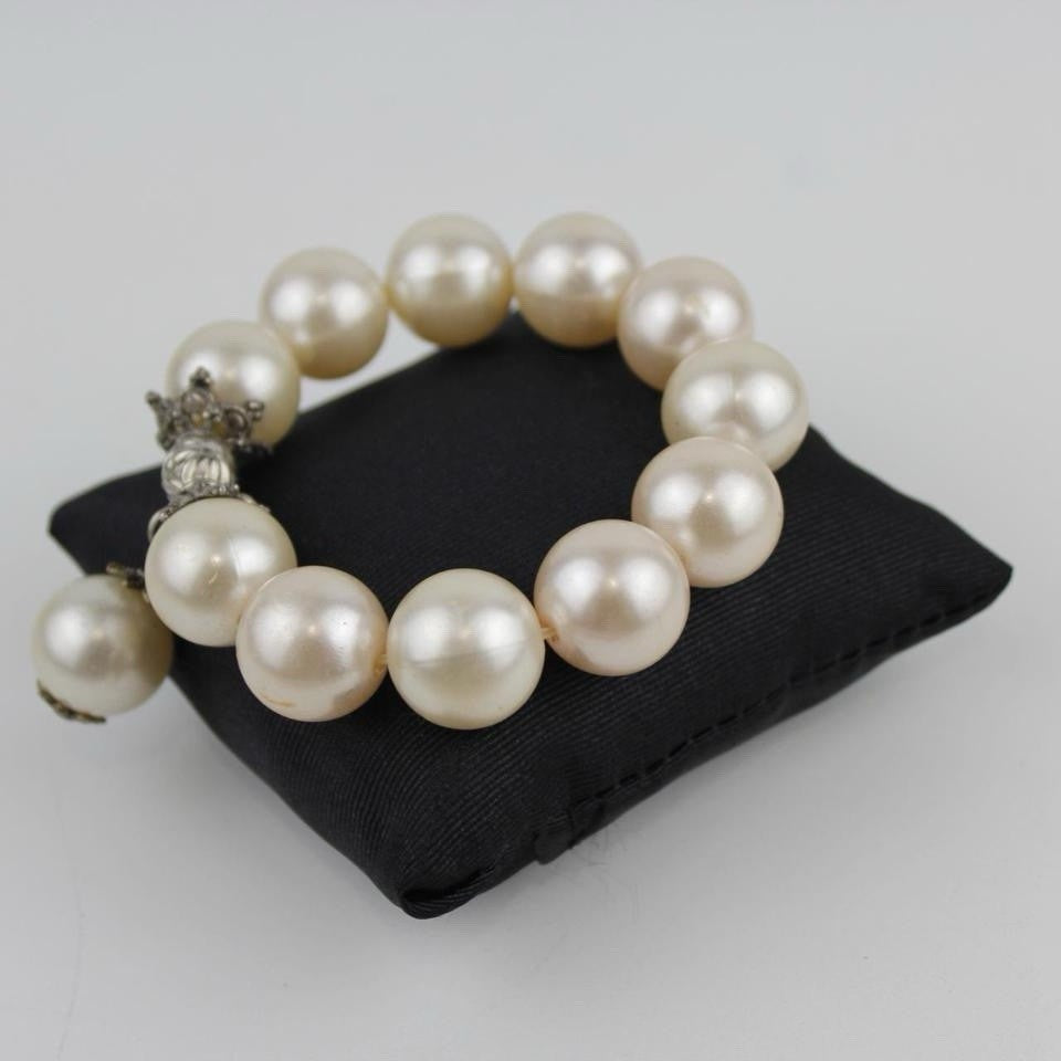 Classic White Pearl Bracelet Stretch Dangle Charm Silver Accent Elegant Jewelry