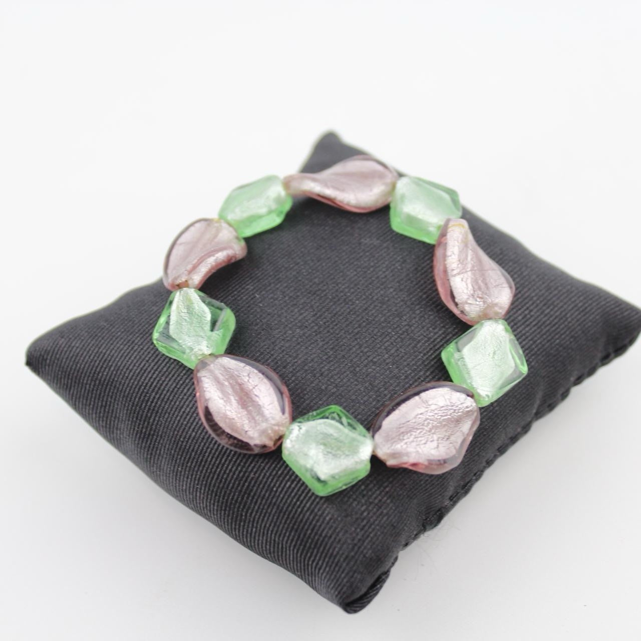 Faceted Glass Bead Bracelet Green Pink Metallic Sheen Vibrant Contemporary