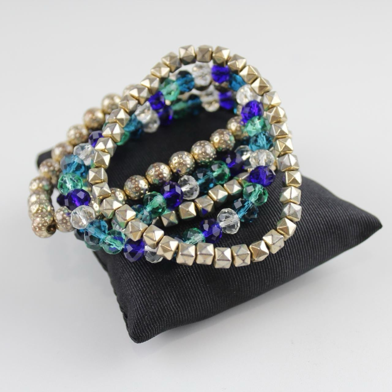Sparkly Multi-Strand Stretch Bracelet - Blue, Green & Gold - Stacked