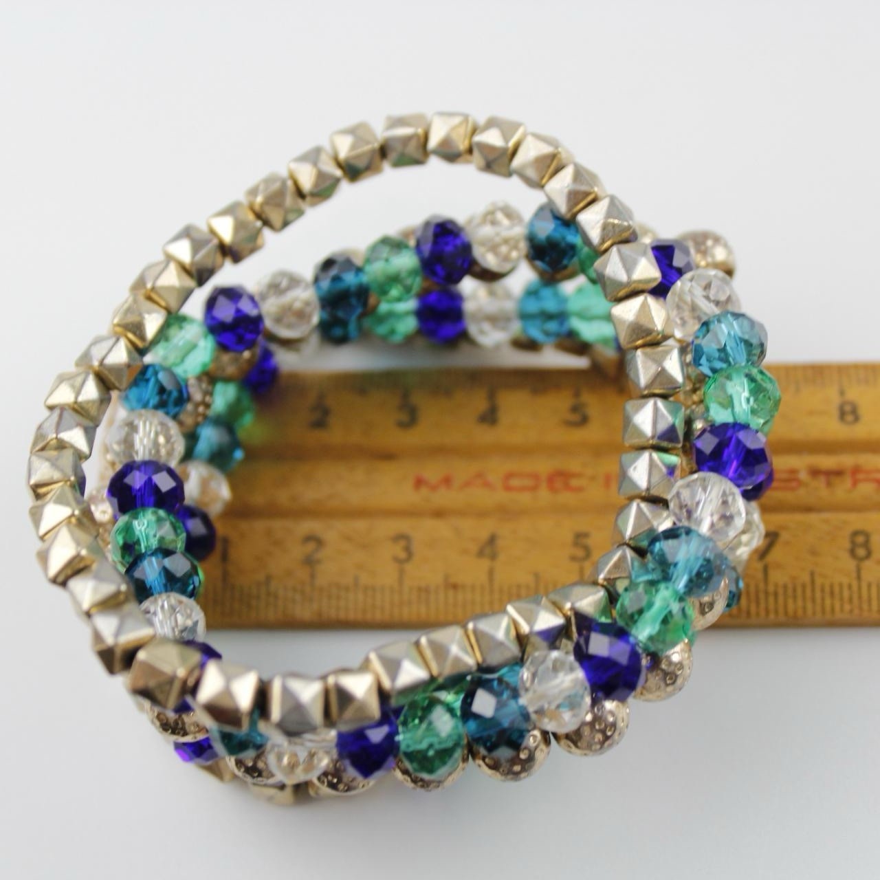 Sparkly Multi-Strand Stretch Bracelet - Blue, Green & Gold - Stacked