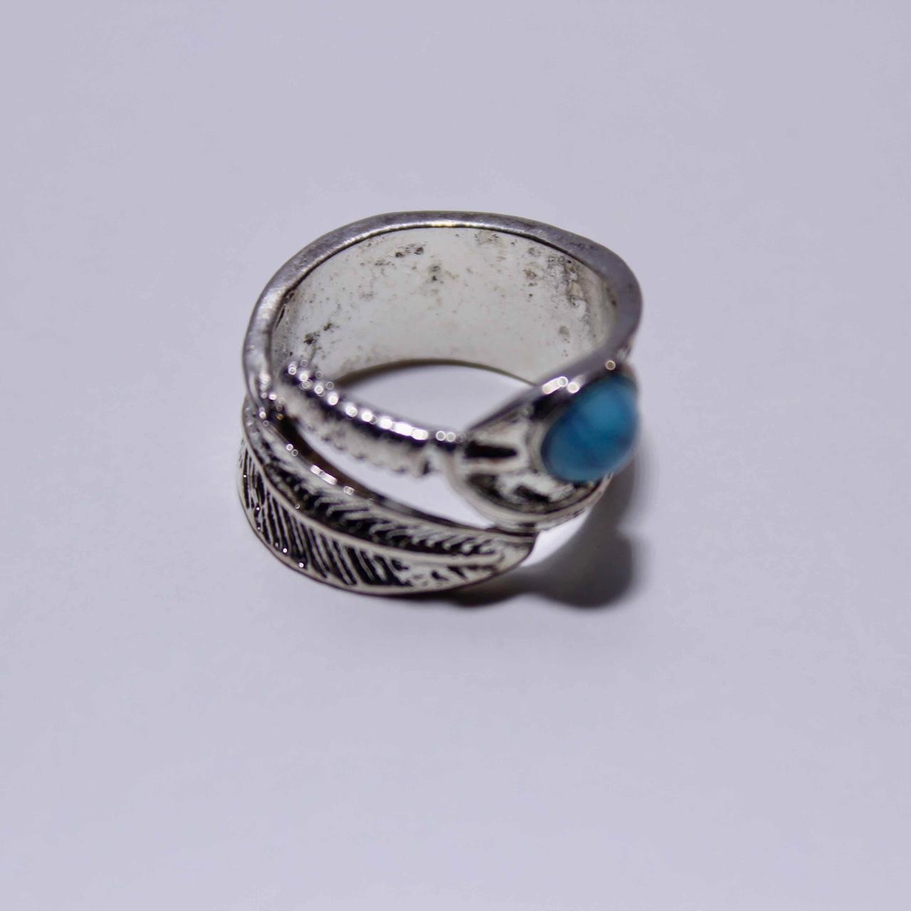 Silver Tone Turquoise Feather Statement Ring Jewellery Fashion