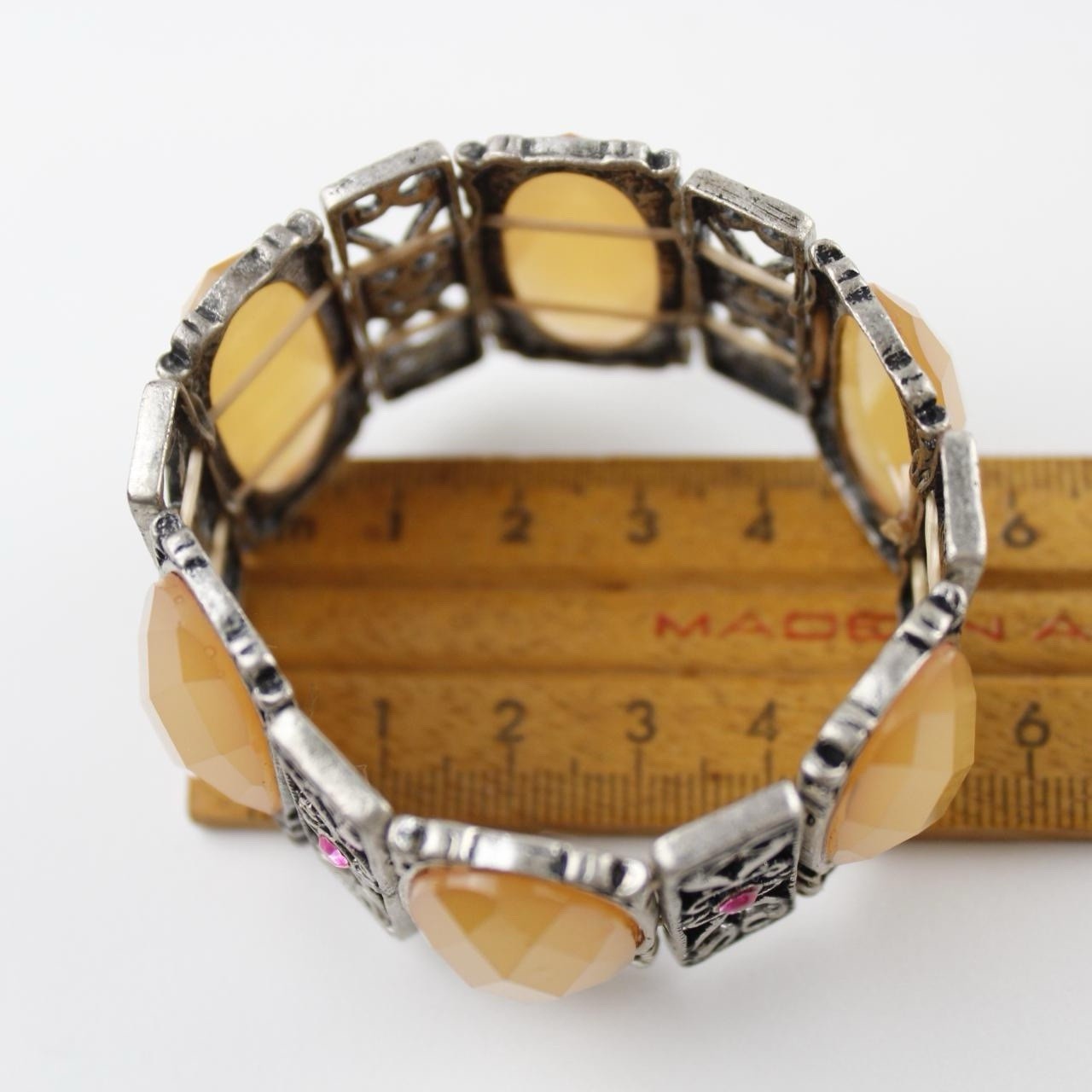Glass Stone Stretch Bracelet - Yellow Oval Facets