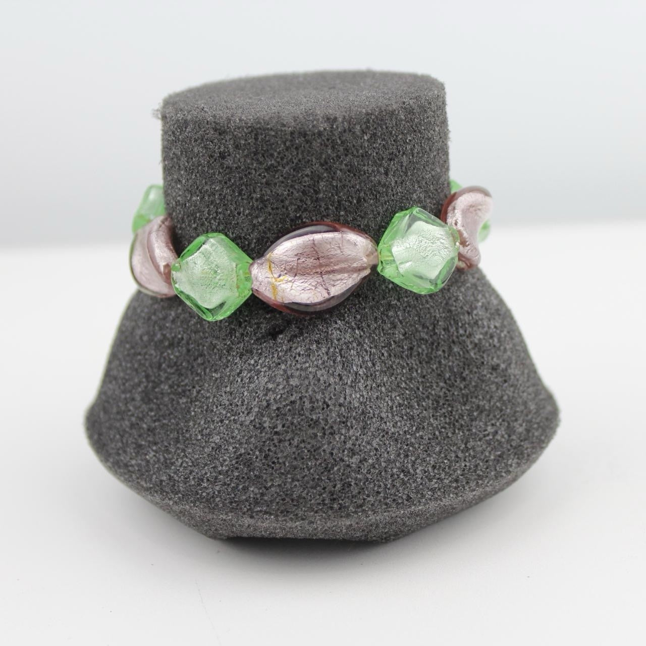 Faceted Glass Bead Bracelet Green Pink Metallic Sheen Vibrant Contemporary