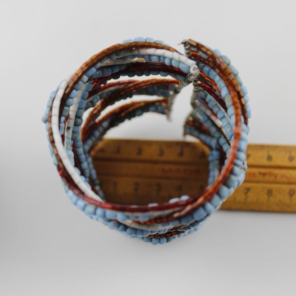 Woven Beaded Cuff Bracelet Multicolor Seed Bead Wide Statement Boho Jewelry