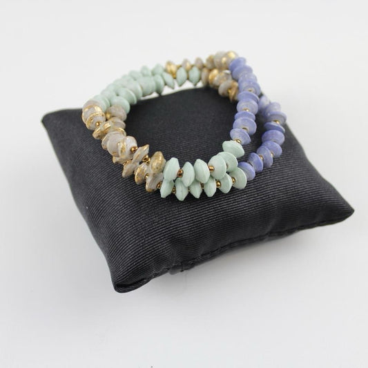 Pastel Beaded Double Strand Bracelet Green Purple Gold Fashion Jewelry