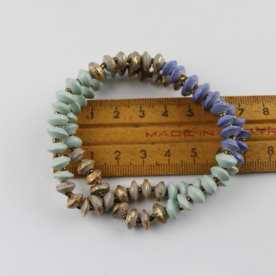 Pastel Beaded Double Strand Bracelet Green Purple Gold Fashion Jewelry