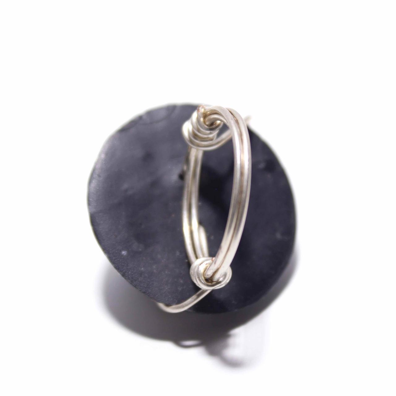 Wire Wrapped Ring Artisan Boho Black White Abstract Bead Statement Jewellery