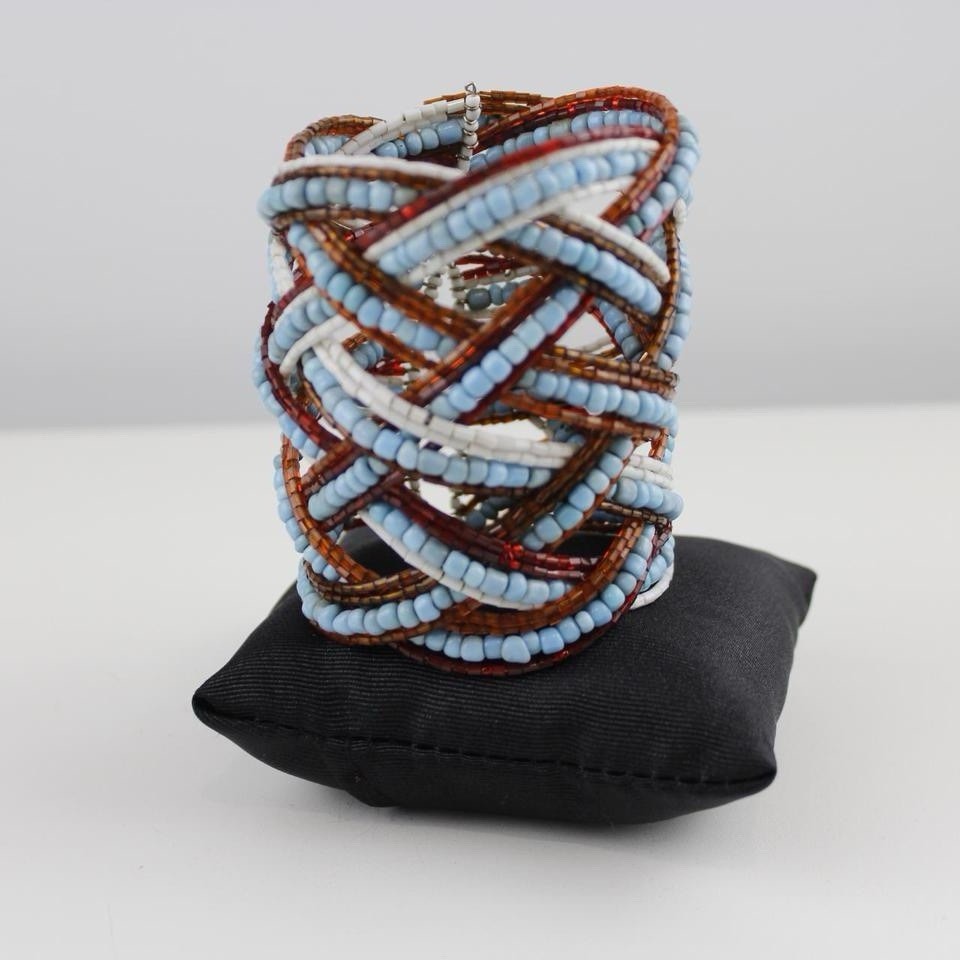 Woven Beaded Cuff Bracelet Multicolor Seed Bead Wide Statement Boho Jewelry