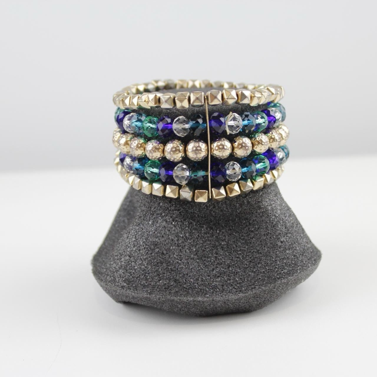 Sparkly Multi-Strand Stretch Bracelet - Blue, Green & Gold - Stacked