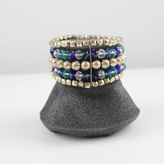 Sparkly Multi-Strand Stretch Bracelet - Blue, Green & Gold - Stacked