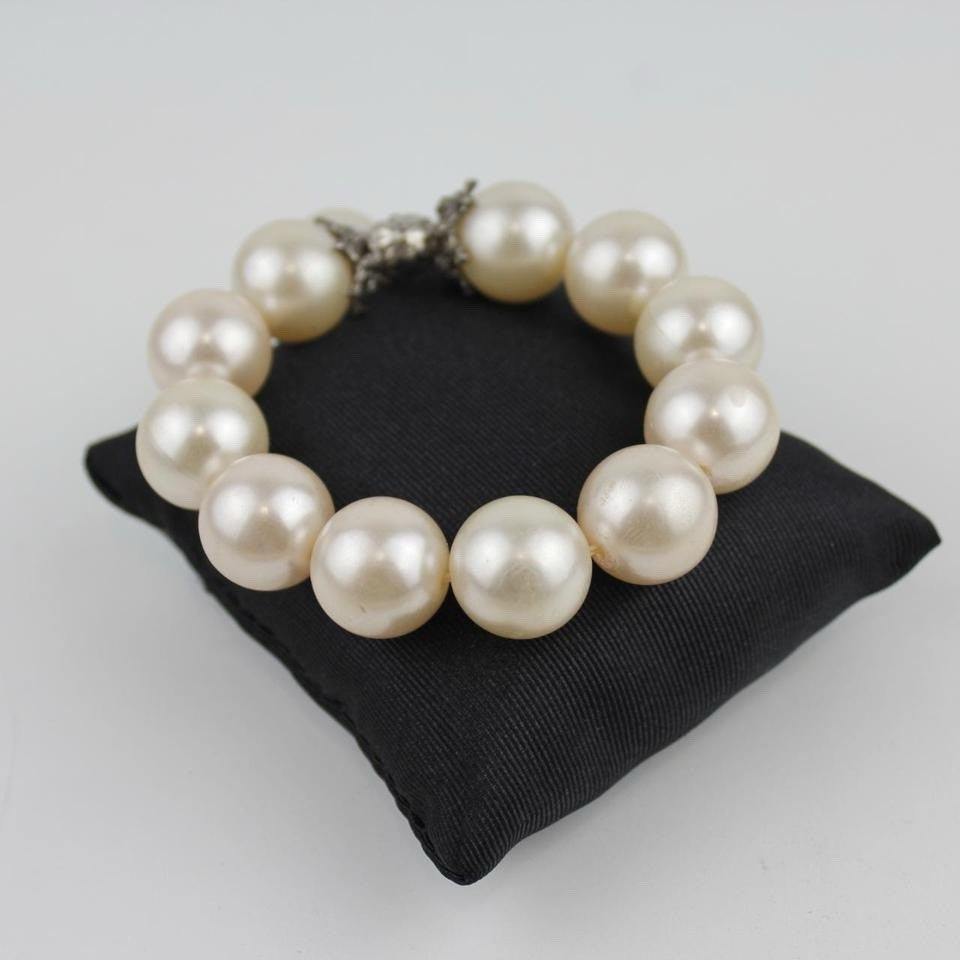 Classic White Pearl Bracelet Stretch Dangle Charm Silver Accent Elegant Jewelry