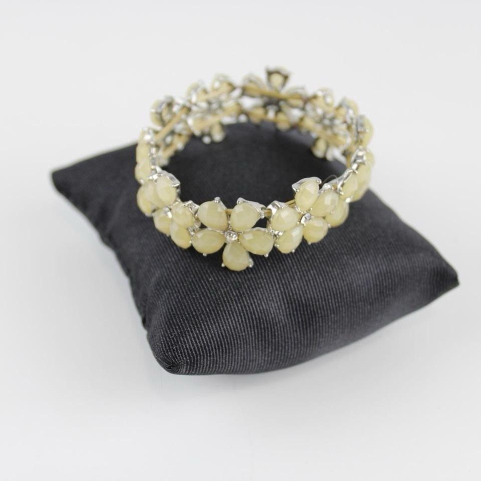 Yellow Rhinestone Flower Bracelet - Silver-Tone - Elegant Jewelry - Special Occ