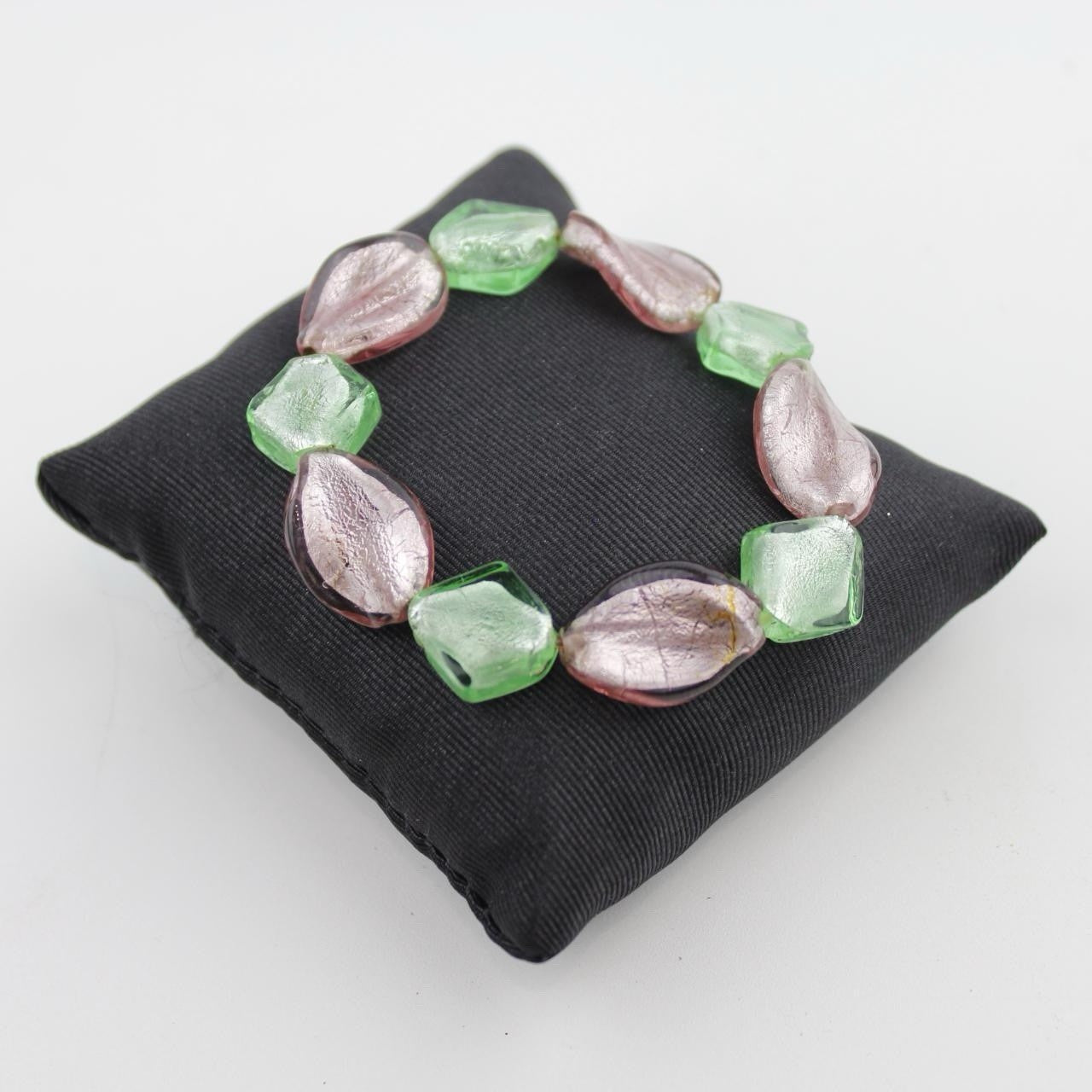 Faceted Glass Bead Bracelet Green Pink Metallic Sheen Vibrant Contemporary