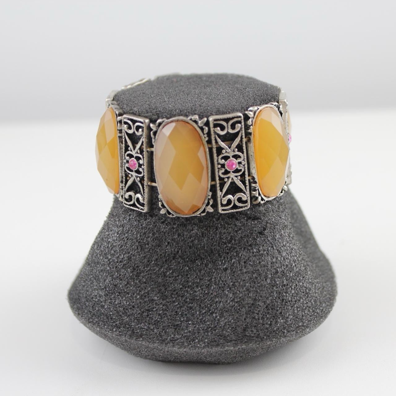 Glass Stone Stretch Bracelet - Yellow Oval Facets