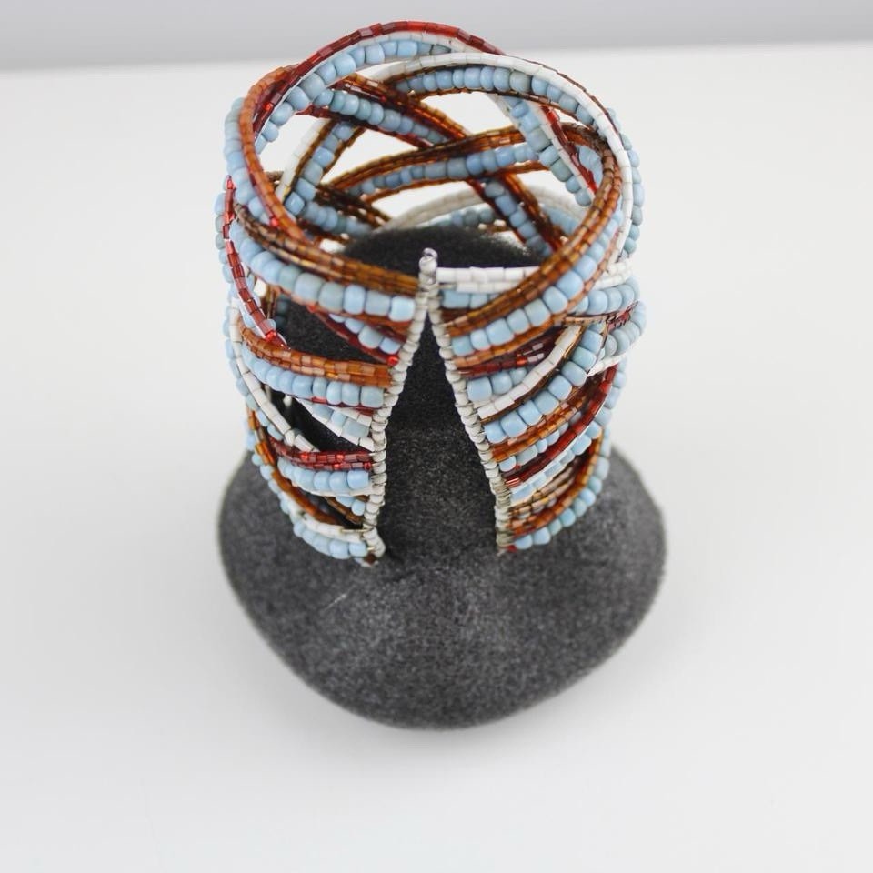 Woven Beaded Cuff Bracelet Multicolor Seed Bead Wide Statement Boho Jewelry