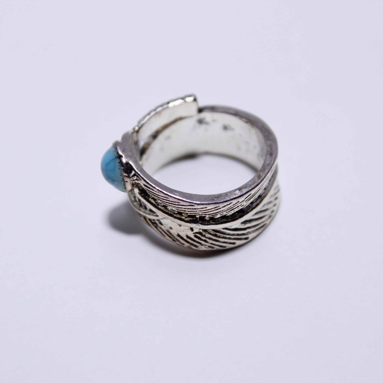 Silver Tone Turquoise Feather Statement Ring Jewellery Fashion