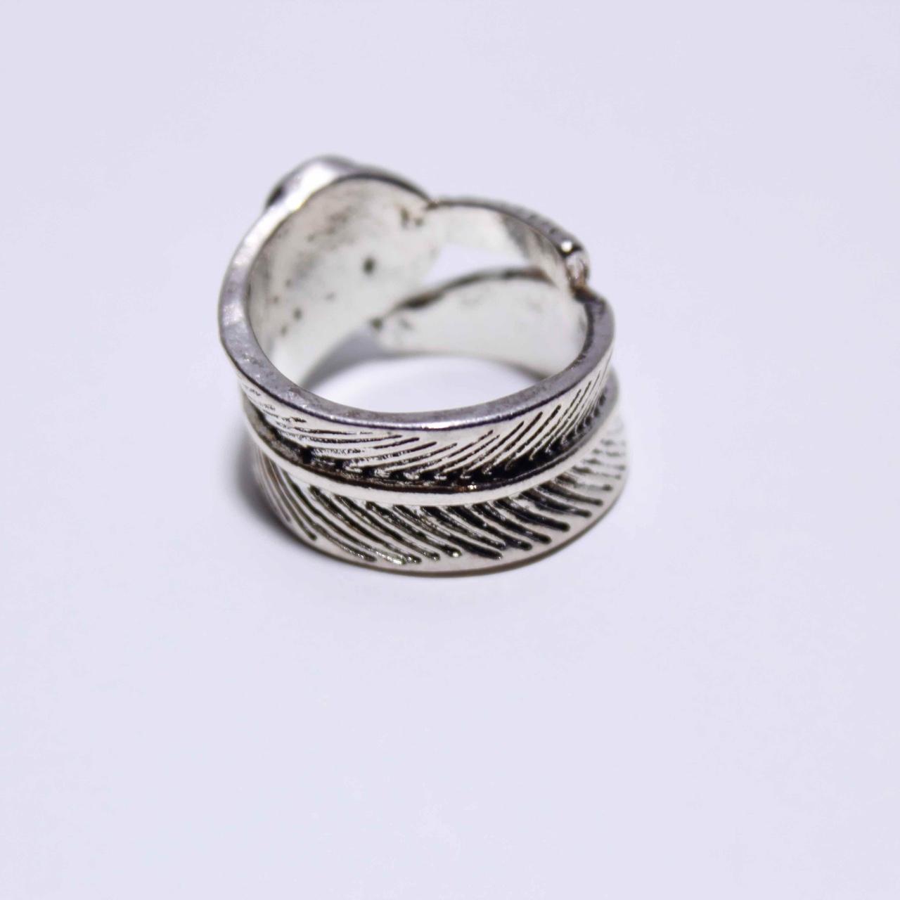 Silver Tone Turquoise Feather Statement Ring Jewellery Fashion