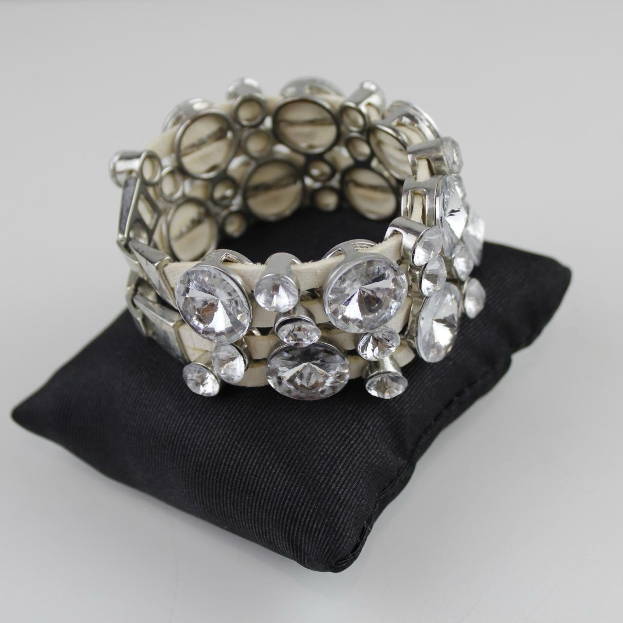 Glamorous Clear Rhinestone Bracelet - Chunky Stretch Cuff
